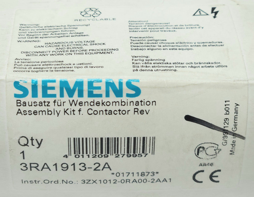 SIEMENS 3RA1913 2A BUSS BAR JUMPER Assembly for REVERSING Contactor