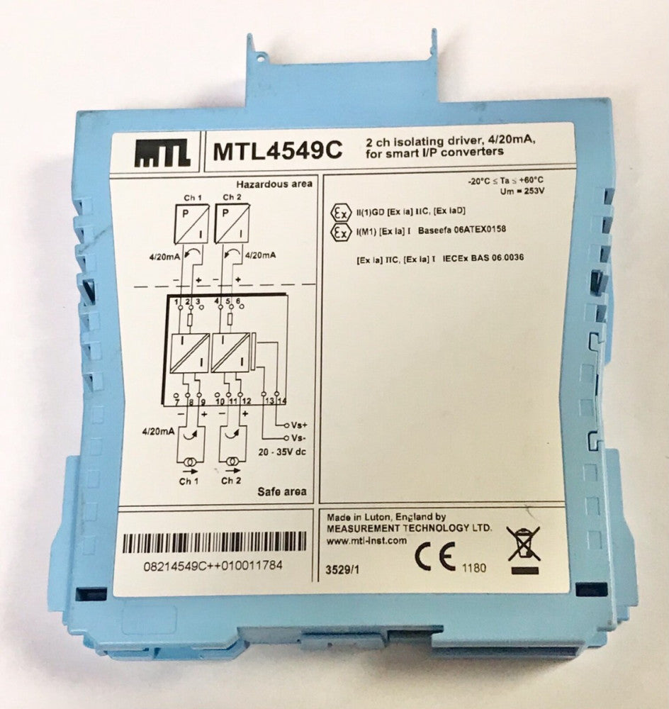 MTL MTL4549c 2 Channel Isolating Driver 4/20mA for Smart I/P Converters 