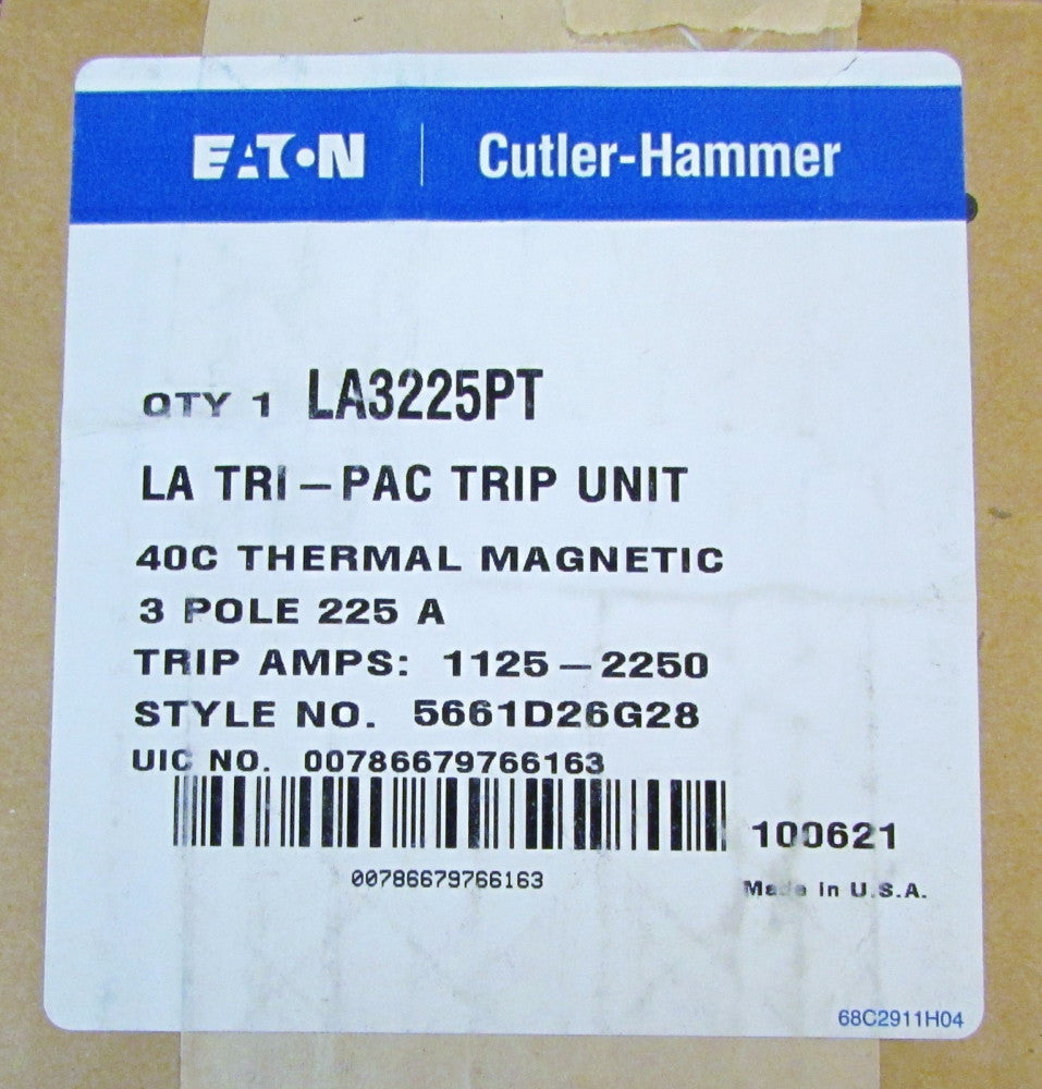 EATON CUTLER HAMMER LA3225PT 3 Pole 225 Amp LA TRI-PAC Trip Unit 5661D26G28 
