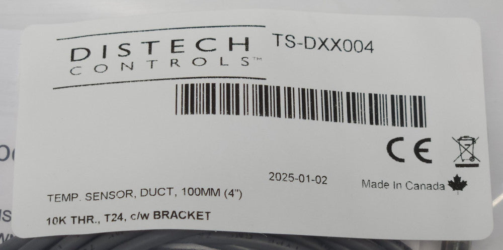 DISTECH CONTROLS TS DXX004 DUCT Temperature Sensor 100mm 4" PROBE 10K THR T24 C/