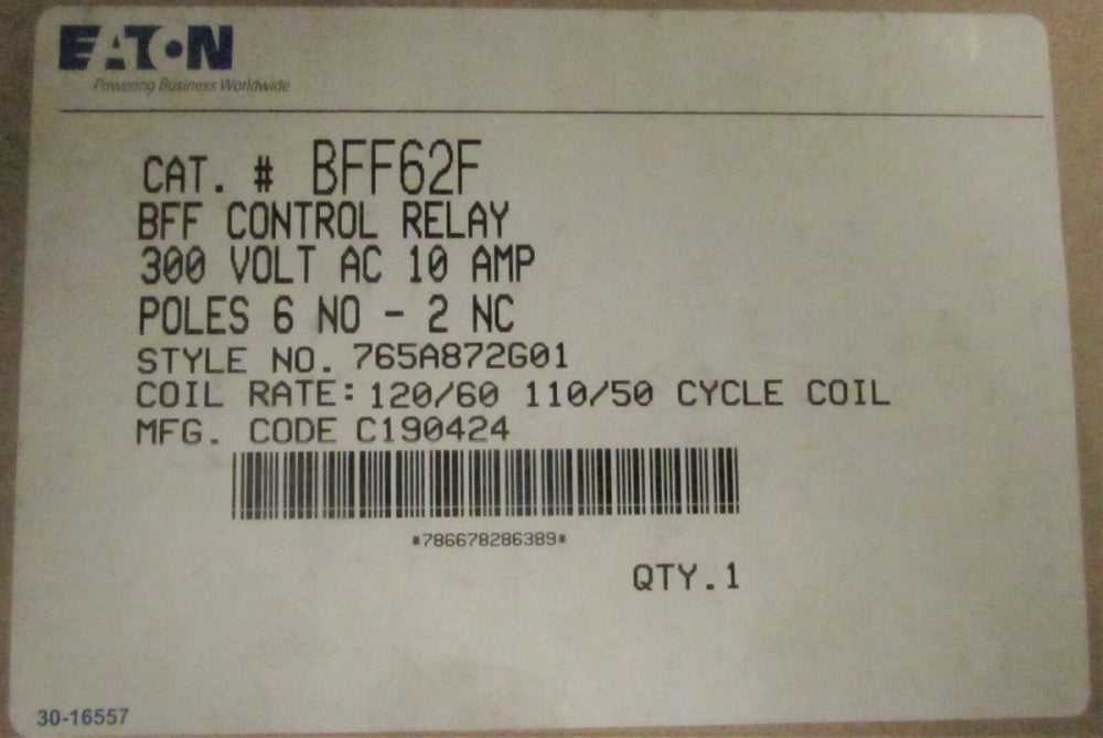 EATON CUTLER HAMMER BFF62F 300VAC 10AMP Control Relay 110 120v 765A872G01