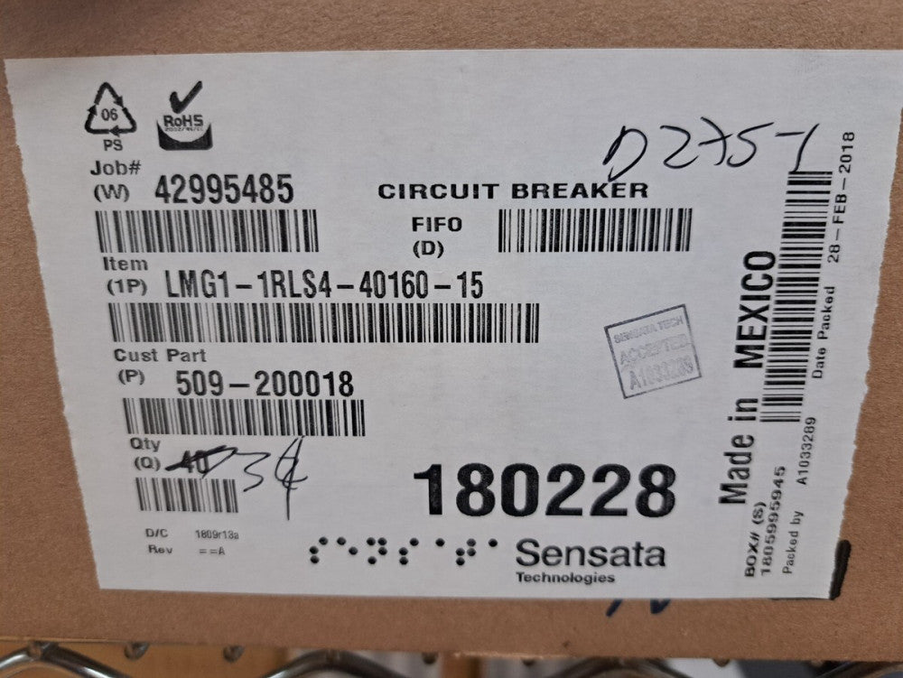 New, Sensata, LMG1-1RLS4-40160-15, CIR BRKR MAG-HYDR