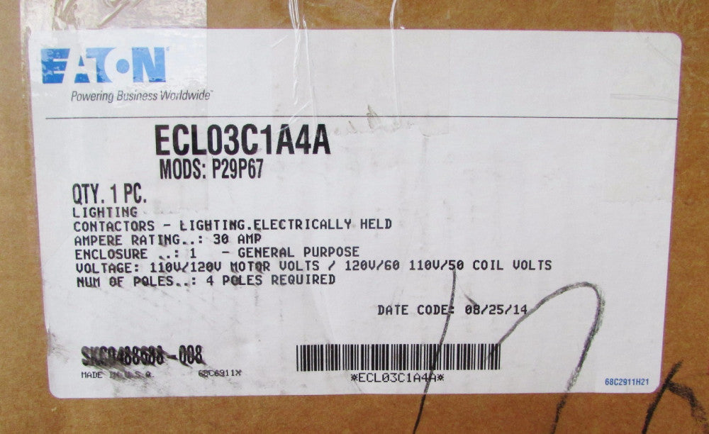 EATON CUTLER HAMMER ECL03C1A4A 30A 6P Lighting Contactor 110 120 V MODS:P29P67