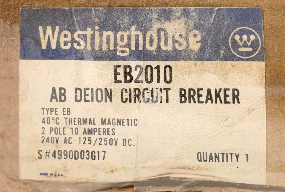 WESTINGHOUSE CUTLER HAMMER EB2010 2 Pole 10 AMP Type EB Circuit Breaker 240 VAC