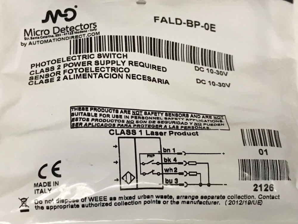 MD MICRO DETECTOR FALD BP 0E Photoelectric Switch 10-30 VDC Automation Direct