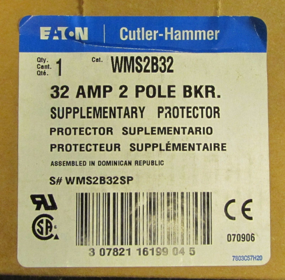 EATON CUTLER HAMMER B32 Circuit Protector Breaker 2 Pole 32 Amp WMS2B32