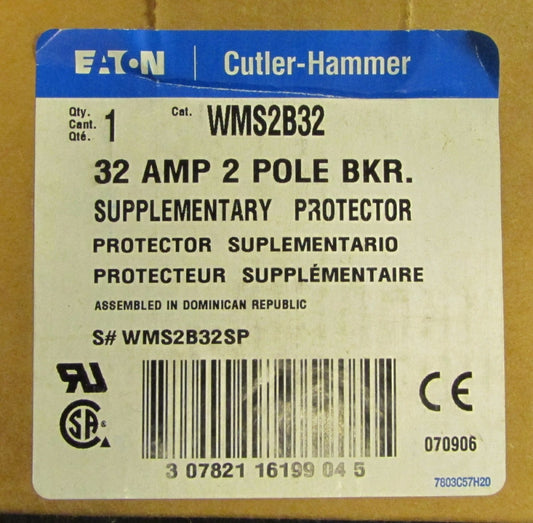 EATON CUTLER HAMMER B32 Circuit Protector Breaker 2 Pole 32 Amp WMS2B32
