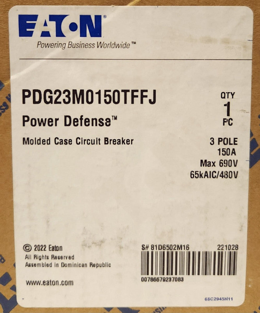 EATON PDG23M0150TFFJ 3 Pole 150 AMP PDG2 Power Defense Circuit Breaker