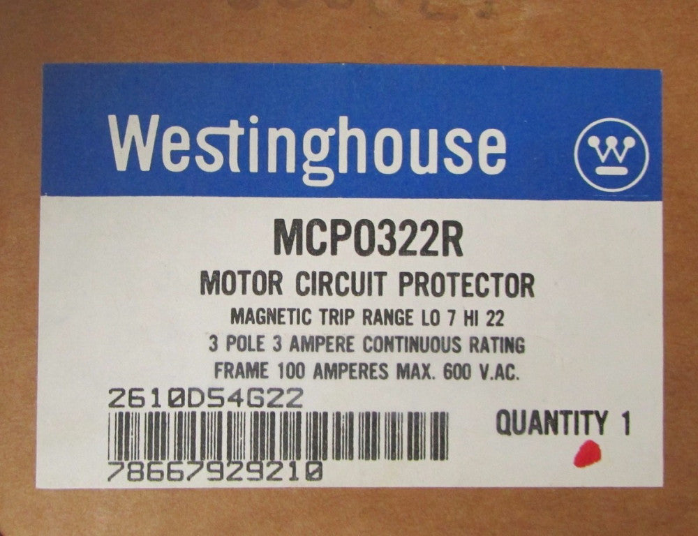 WESTINGHOUSE MCP Motor Circuit Protector 3 Pole 3 Amp MCP0322R 