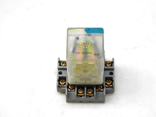 SQUARE D 8501KP13V14 RELAY 24V 50/60Hz W/ EATON BASE D3PA3-A2 SER A2