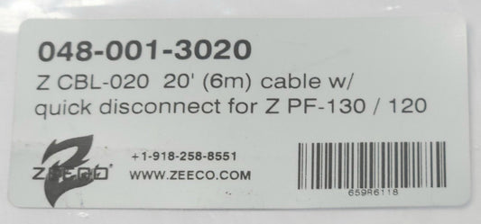ZEECO 048 001 3020 PROFLAME Z CBL-020 20' CABLE For PF-130 PF-120 6M Quick Disc.