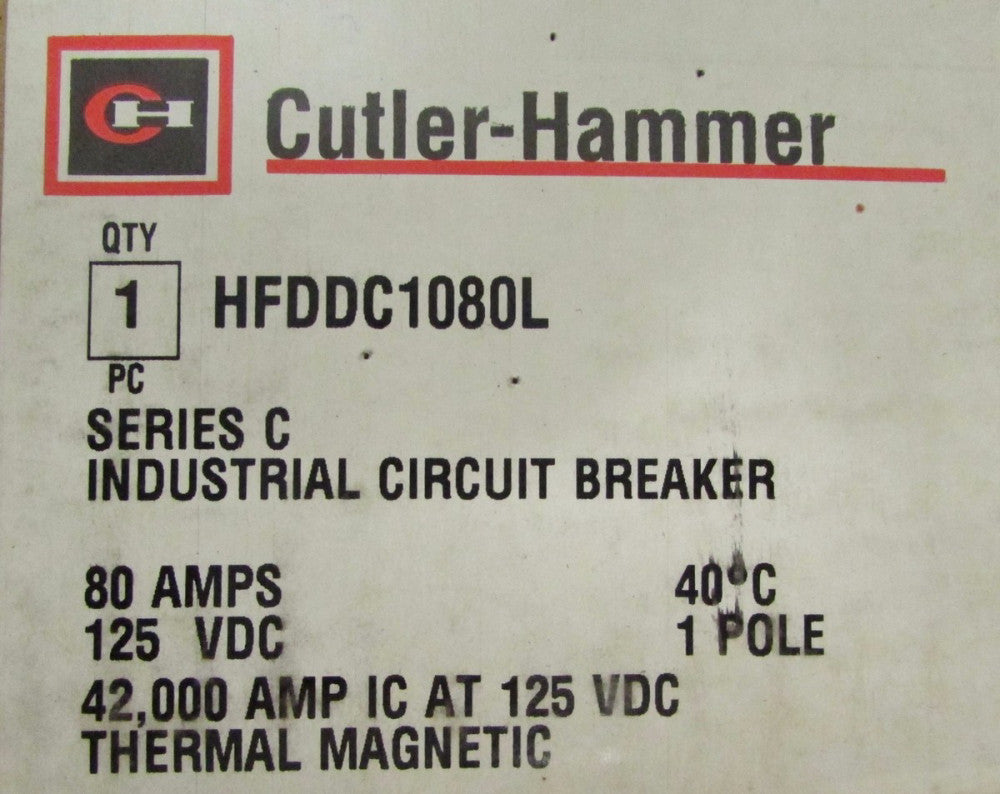 EATON CUTLER HAMMER HFDDC1080L Single Pole 80 Amp HFD DC Breaker