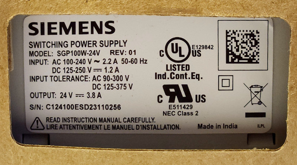 SIEMENS SGP100W 24V Switching Power Supply Input 100-240 VAC 125-250 VDC Output