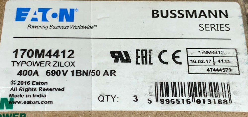EATON BUSSMANN 170M4412 TYPOWER ZILOX 400AMP 690 V 1BN/50 AR Fuse