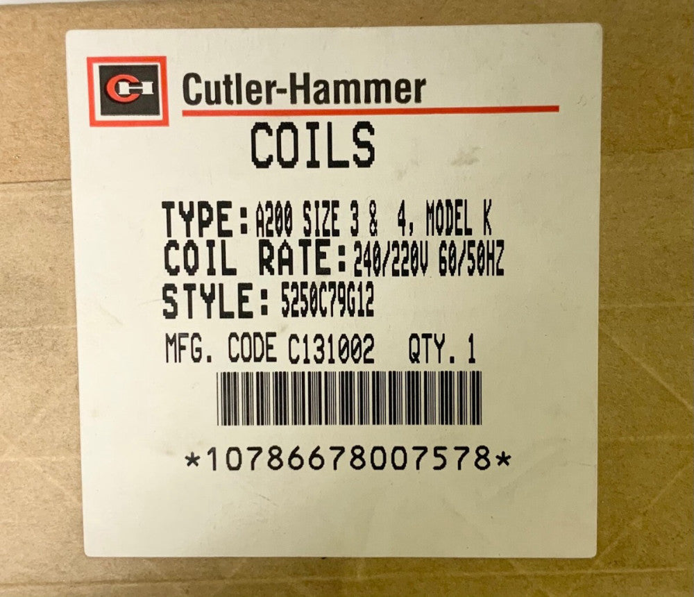 EATON CUTLER HAMMER Size 4 A200 Model K 220 240 VAC Coil 5250C79G12