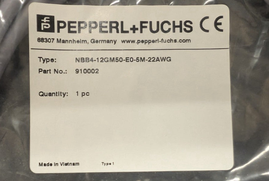 New, Pepperl+Fuchs, NBB4-12GM50-E0-5M, PROX SENSOR IND. DC 22AWG 10-30VDC REF