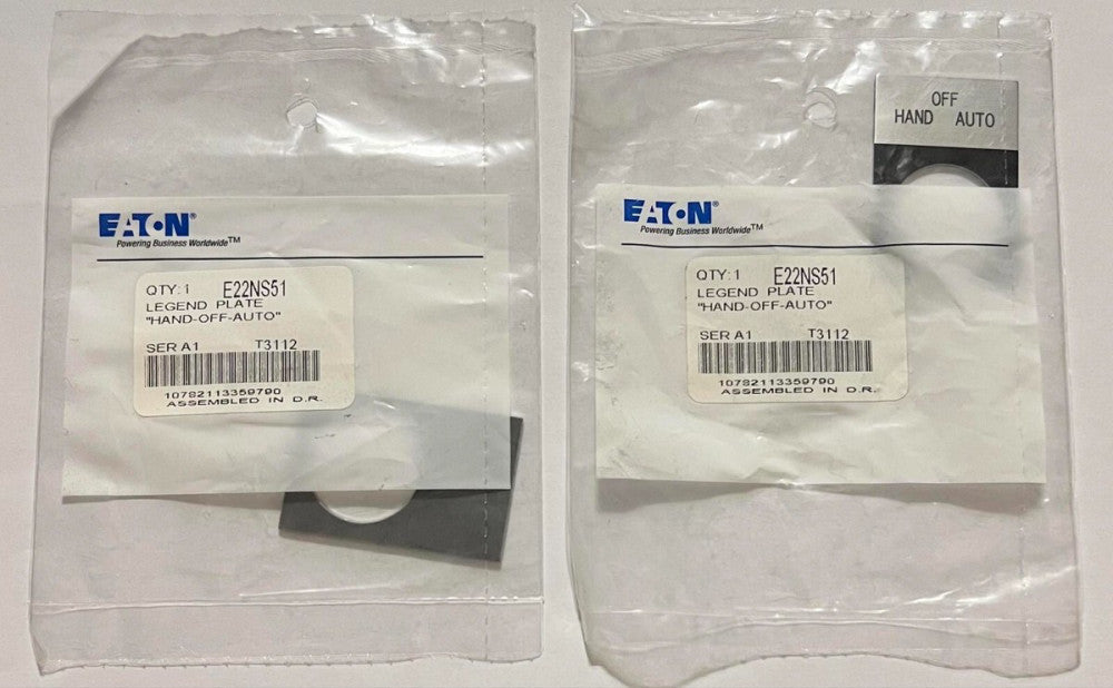 (LOT OF 2) EATON CUTLER HAMMER E22NS51 Legend Plate HAND OFF AUTO