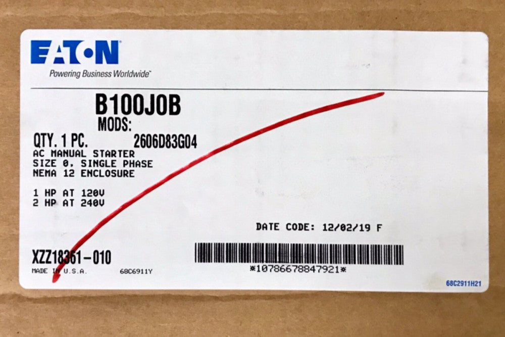 EATON CUTLER HAMMER B100J0B Size 0 Manual Starter Single Phase Nema 12 120-240