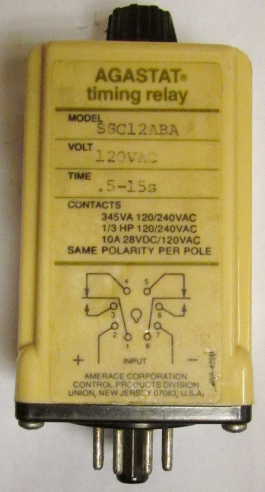 AGASTAT Time Delay Relay Timer 120V .5-15 Second SSC12ABA