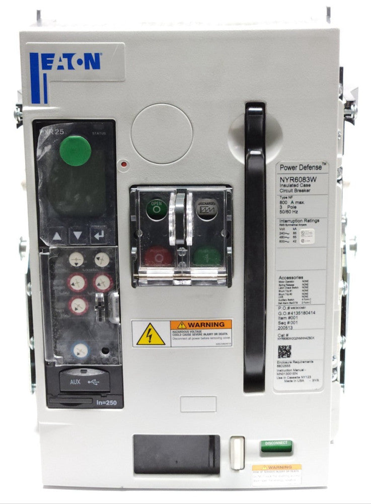 EATON NYR6083W 3 Pole 800 AMP Type NF Insulated Case POWER DEFENSE Circuit Break