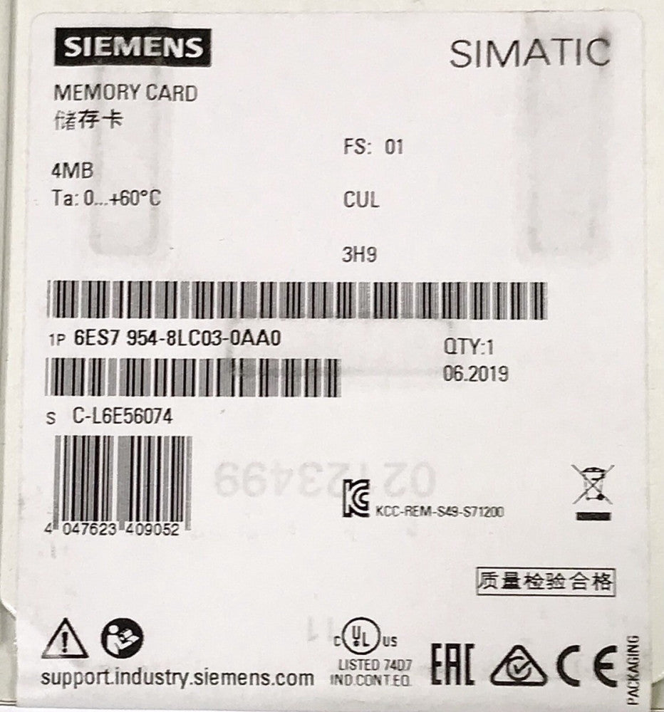 SIEMENS 6ES57 954 8LC03 0AA0 SIMATIC 4MB Memory CARD Module