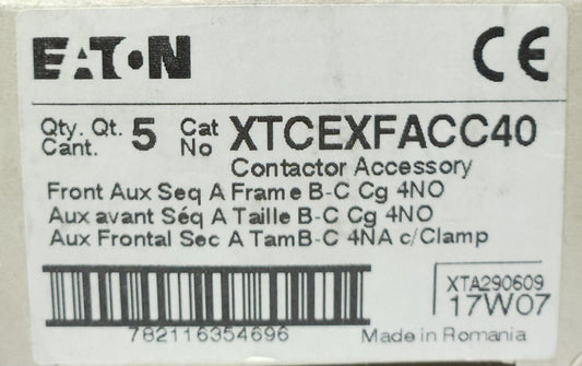 BOX OF 5 EATON XTCEXFACC40 Front  Mount Auxiliary Contact 4 NO DILA XHIC40