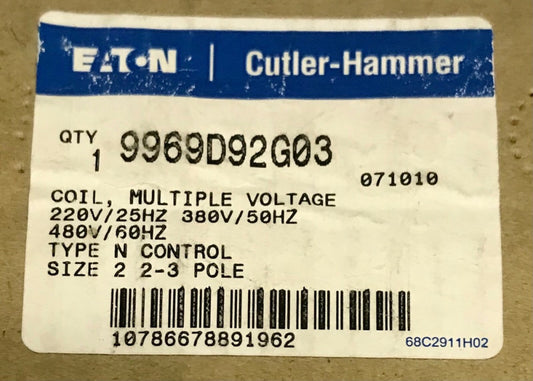 EATON CUTLER HAMMER 9969D92G03 Size 2 Multiple Voltage Coil 220 380 480 Type N