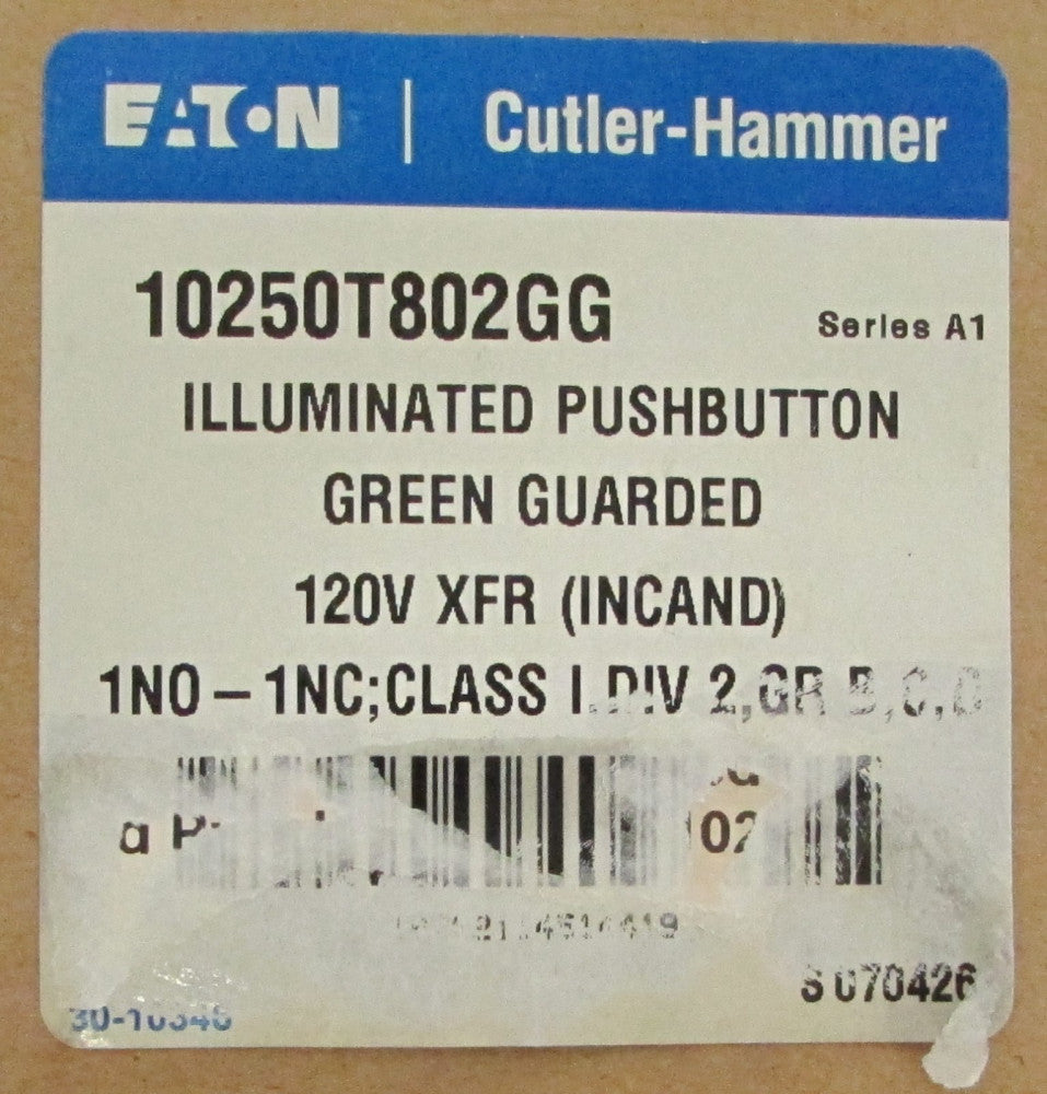 EATON CUTLER HAMMER 10250T 802GG  Green Guarded Illum Push Button 10250T802GG