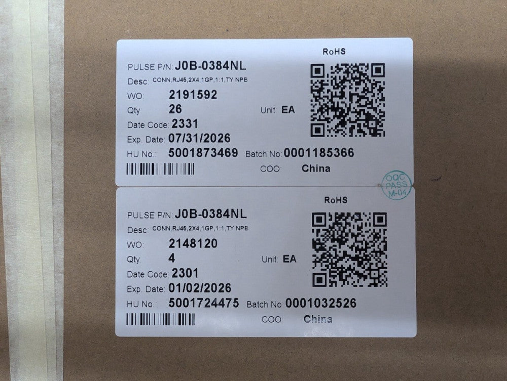 New, Pulse Engineering, J0B-0384NL, CONN JACK 8PORT 1000 BASE-T PCB