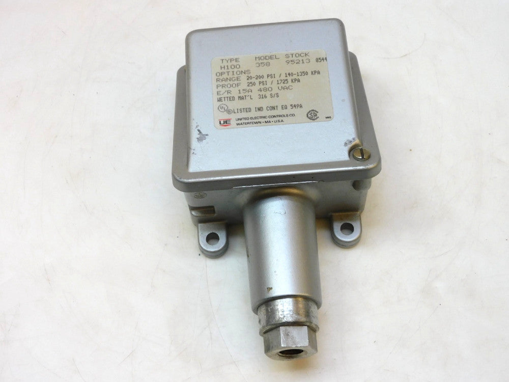 UNITED ELECTRIC H100 358 PRESSURE SWITCH 20-200PSI 140-1350 KPA 250PSI 1725KPA