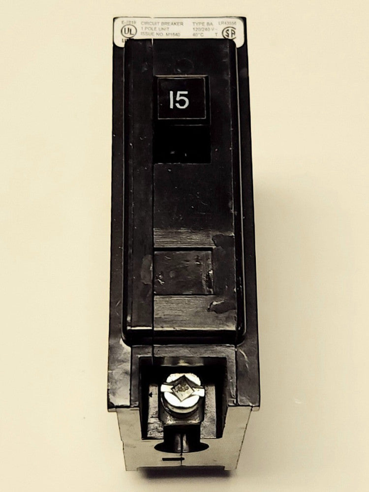 EATON CUTLER HAMMER BAB1015 Single Pole 15 AMP Type BA Bolt In Circuit Breaker