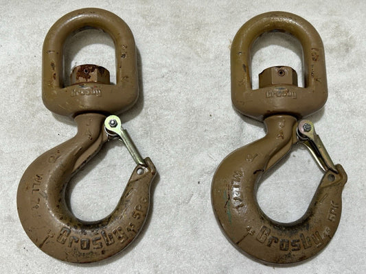 Crosby WLL 7T.  7 Ton Alloy Swivel Eye Hook W/Latch. Lot Of 2