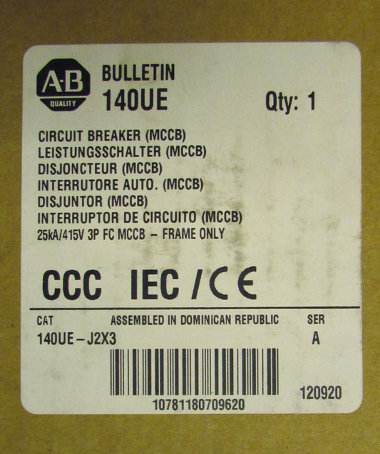 ALLEN BRADLEY 140UE J2X3 3 Pole 250 Amp 140UE-J2 Circuit Breaker Frame