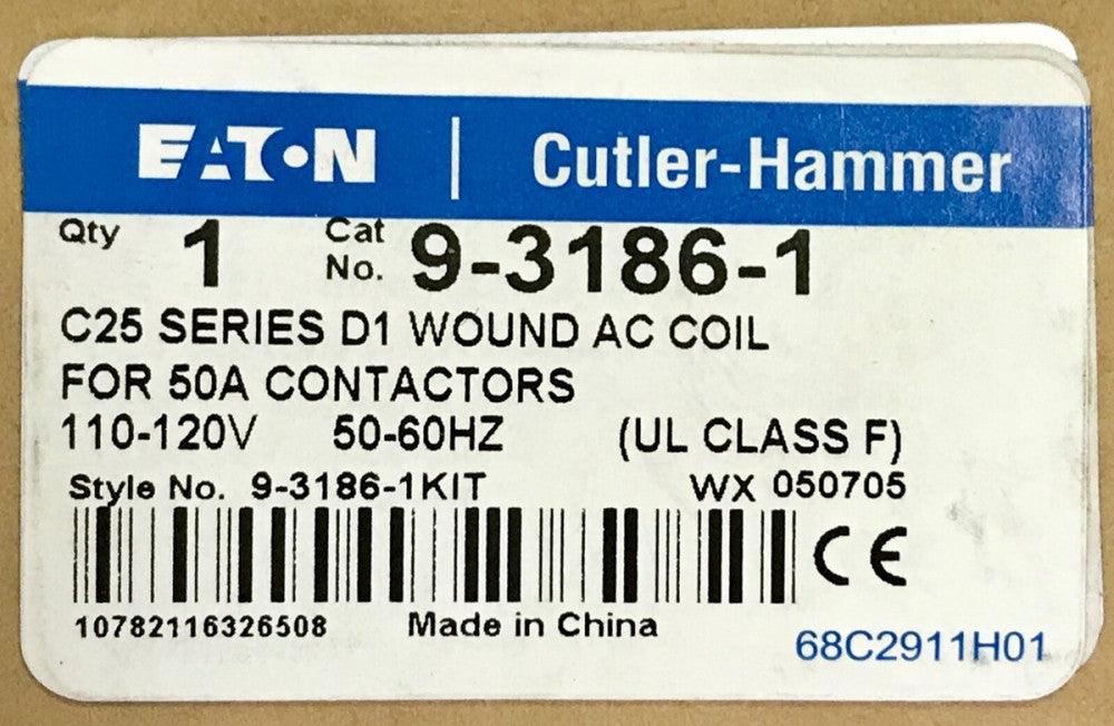 EATON CUTLER HAMMER 9-3186-1 C25 Series D1 AC Coil 100 120 VAC 9 3186 1 50-60Hz