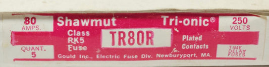 BOX OF 5 GOULD SHAWMUT TR80R TRI-ONIC 80 AMP Fuse 250 AMP Fuse 250VAC TIME RELAY