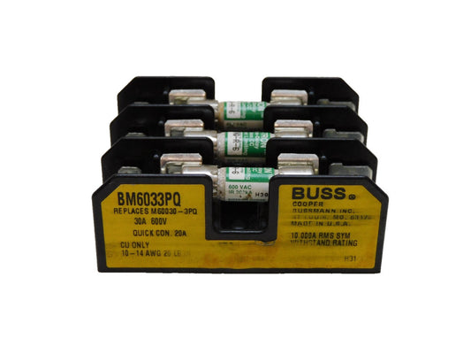 BUSS Fuse Holder BM6033PQ 30A AMP 600V 3 Pole w/ FNQ-R-6 Fuses
