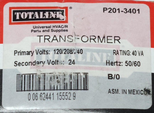 TOTALINE P201 3401 Control Transformer 40 VA Primary 120 208 240 VAC Secondary