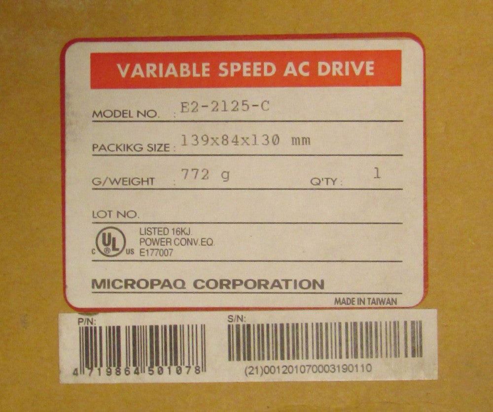 MICROPAQ E2 2125 C Frequency Drive 230V .2KW 1/4 HP E2-2125-C