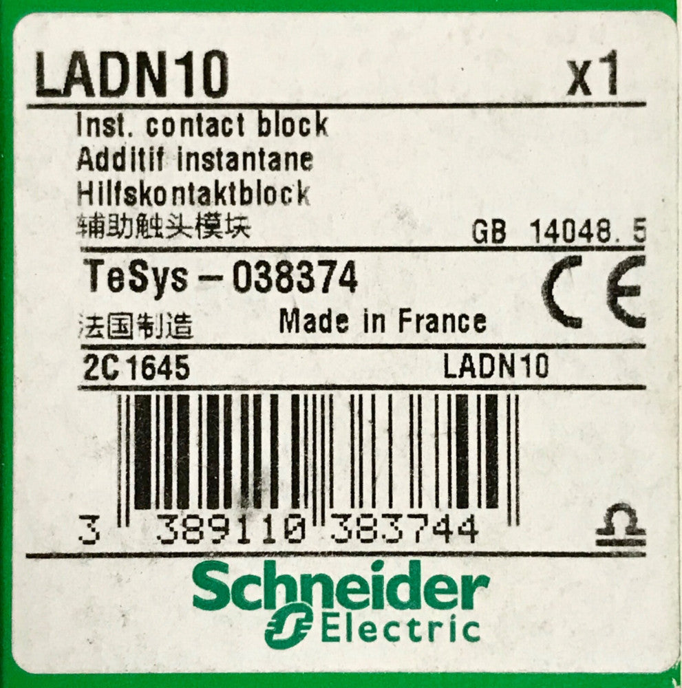 SCHNEIDER ELECTRIC LADN10 NO Auxiliary Contact Block TeSys 038374