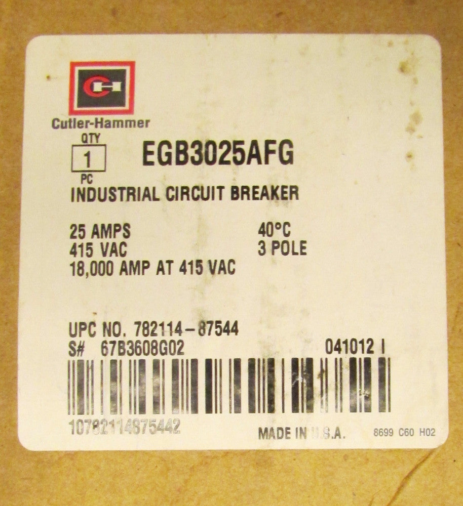 CUTLER HAMMER E125B Circuit  Breaker 3 Pole 25 Amp  EGB3025AFG
