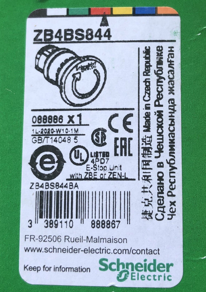 SCHNEIDER ELECTRIC ZB4 BS844 Red Mushroom Head Twist Releas Push Button Operator