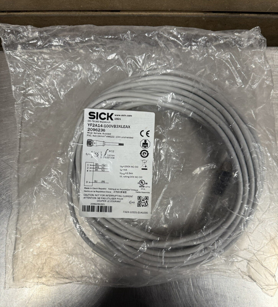 SICK YF2A14-100VB3XLEAX 2096236 M12, female, A-coded PVC, 4x0.34mm AWG22, 10m