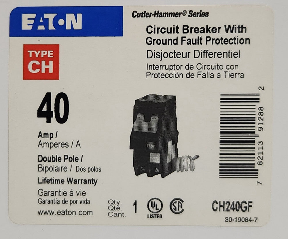 EATON CUTLER HAMMER CH240GF 2 Pole 40 AMP Type CH Ground Fault Circuit Breaker