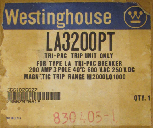 WESTINGHOUSE LA3200PT 3 Pole 200 Amp LA TRI PAC Trip Unit 5661D26G27