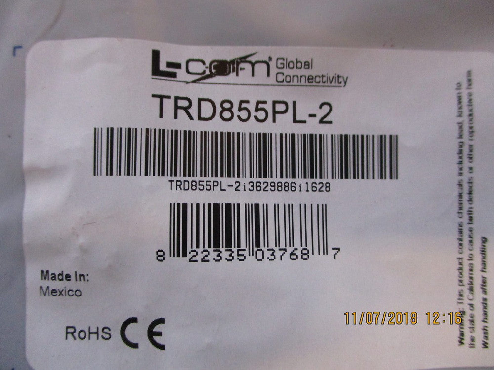 TRD855PL-2 L-Com CBL RJ45/RJ45 CAT5E PLENUM 2' BRAND NEW!