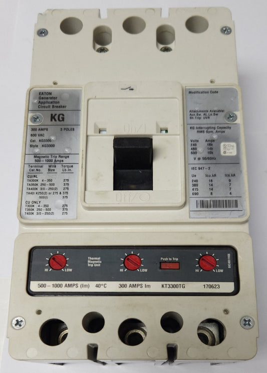 EATON CUTLER HAMMER KG3300 3 Pole 300 AMP Type KG Generator Circuit Breaker