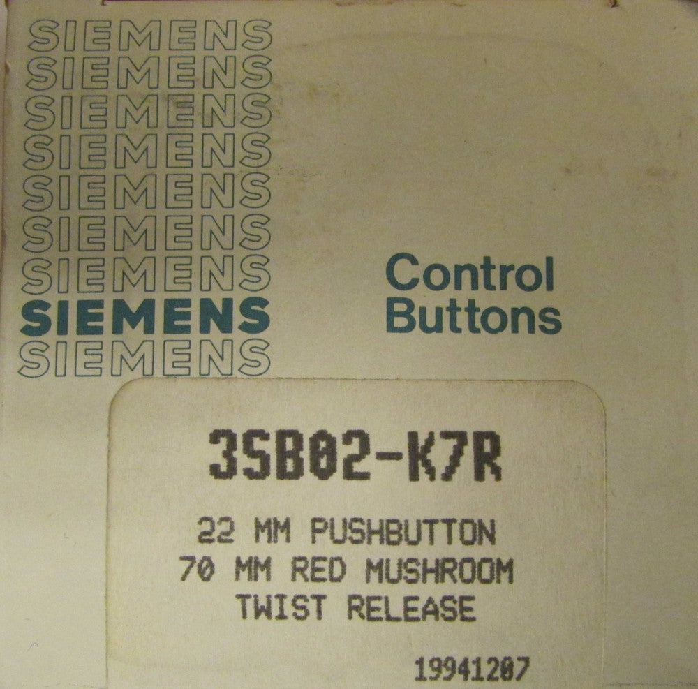 SIEMENS 3SB02 K7R 22MM RED Mushroom Head 70MM Twist Release Push Button Operator