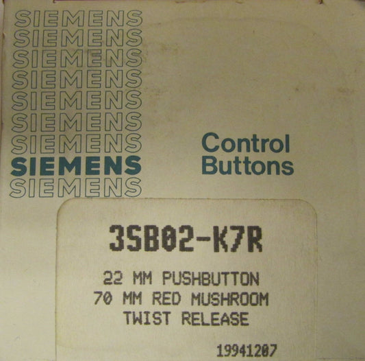 SIEMENS 3SB02 K7R 22MM RED Mushroom Head 70MM Twist Release Push Button Operator