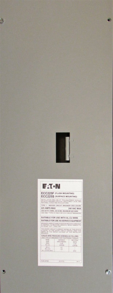 EATON CUTLER HAMMER ECC225F ECC225S TYPE CSH CSR BW BWH Nema 1 Breaker Enclosure