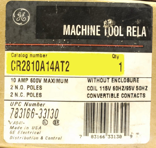 GENERAL ELECTRIC CR2810A14AT2 MACHINE TOOL Relay 10 AMP 120 VAC Coil 2 NO 2 NC